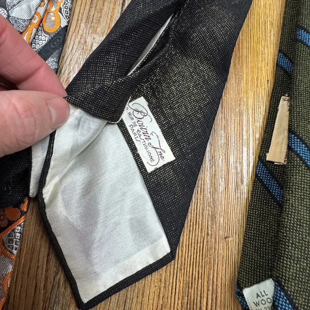 Vintage Men's Tie Lot Rockabilly Skinny Shiny Stripe Mod Disco 50s 60s 70s